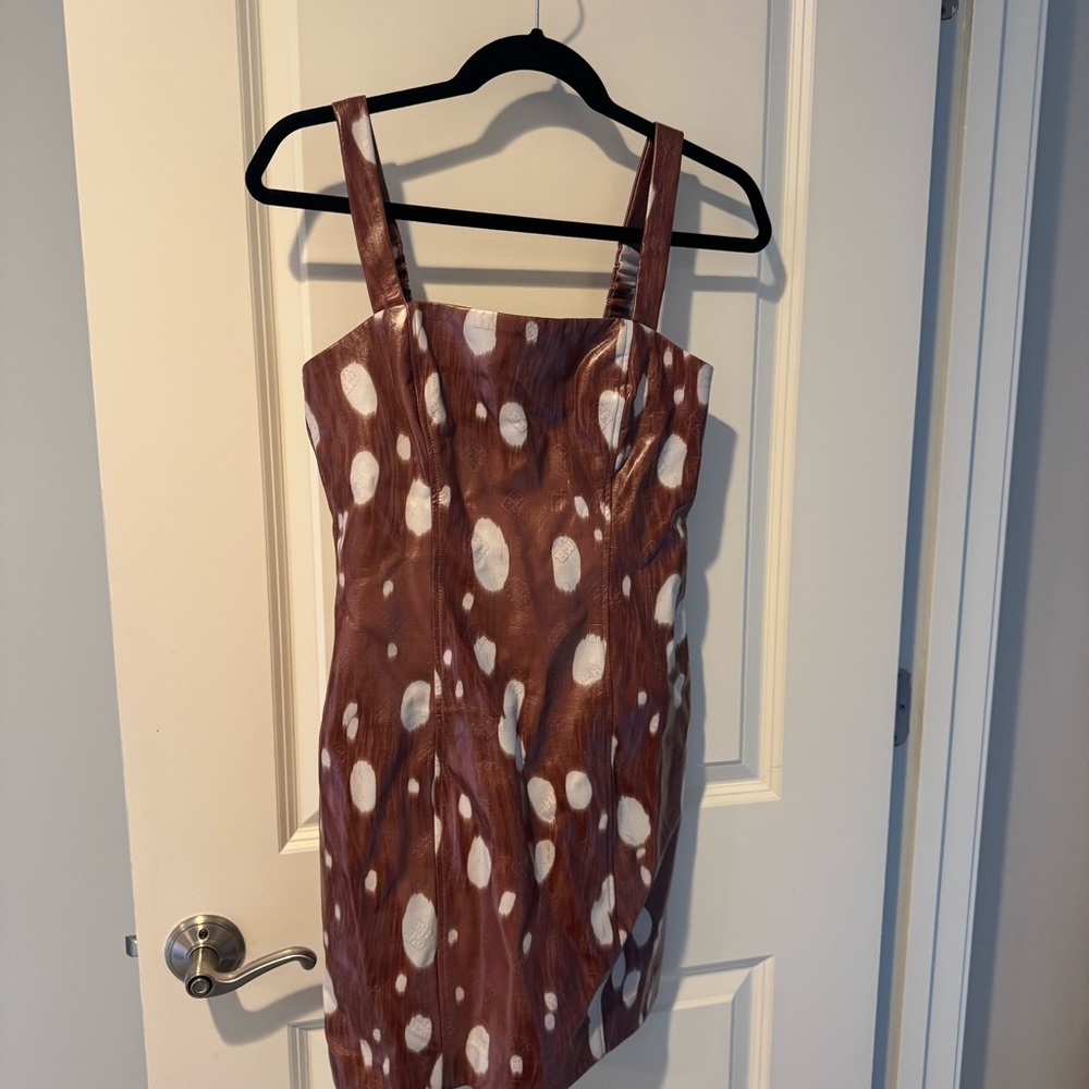 NWT Rotate Herlina Embossed Animal-Print Faux Leather Mini Dress | Size 36 - Picture 3 of 8